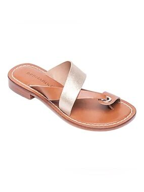 Bernardo Tia Gold Leather Toe-Loop Slide Sandal
